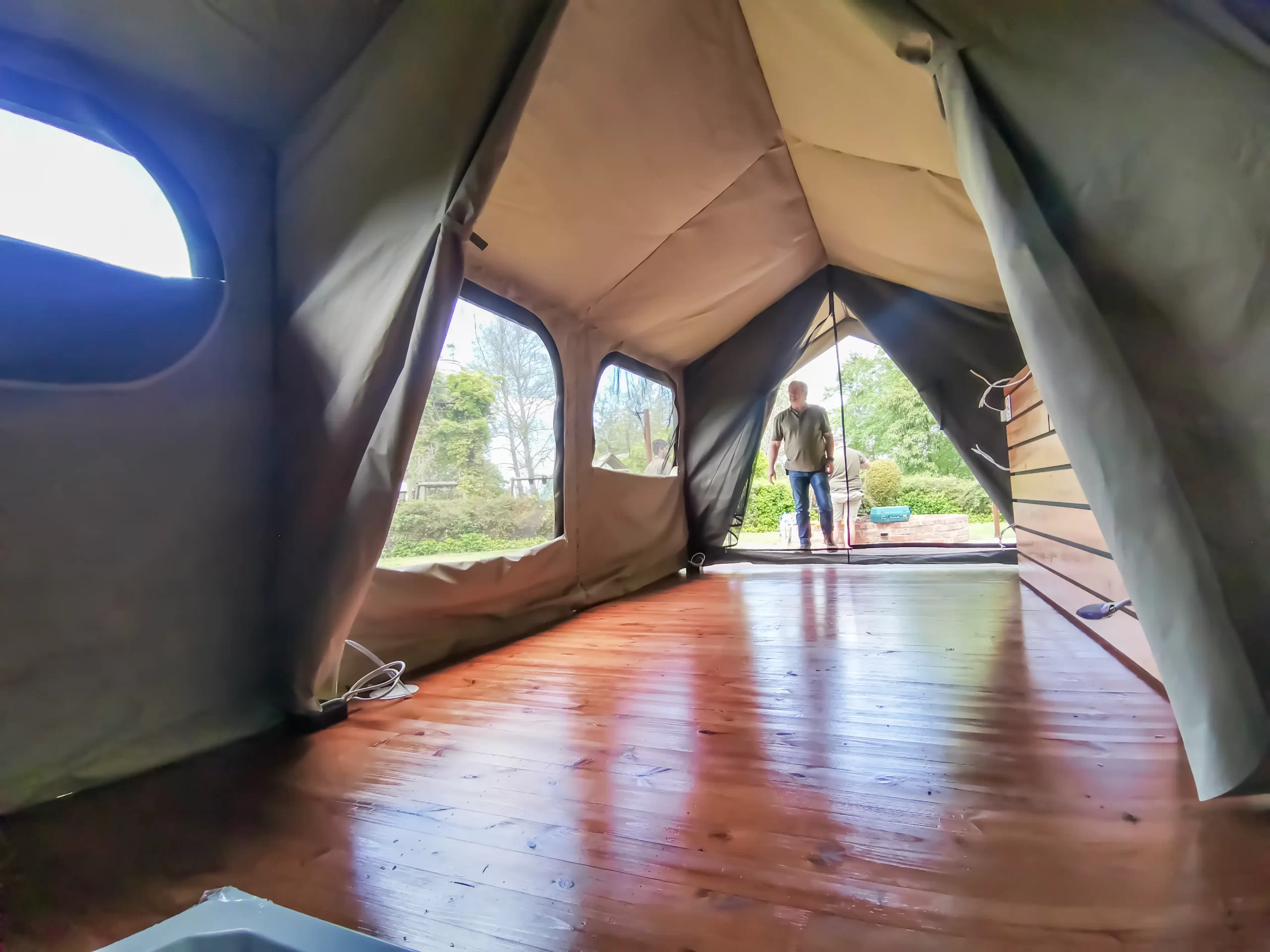 DIY Glamping Safari Tents inside standing